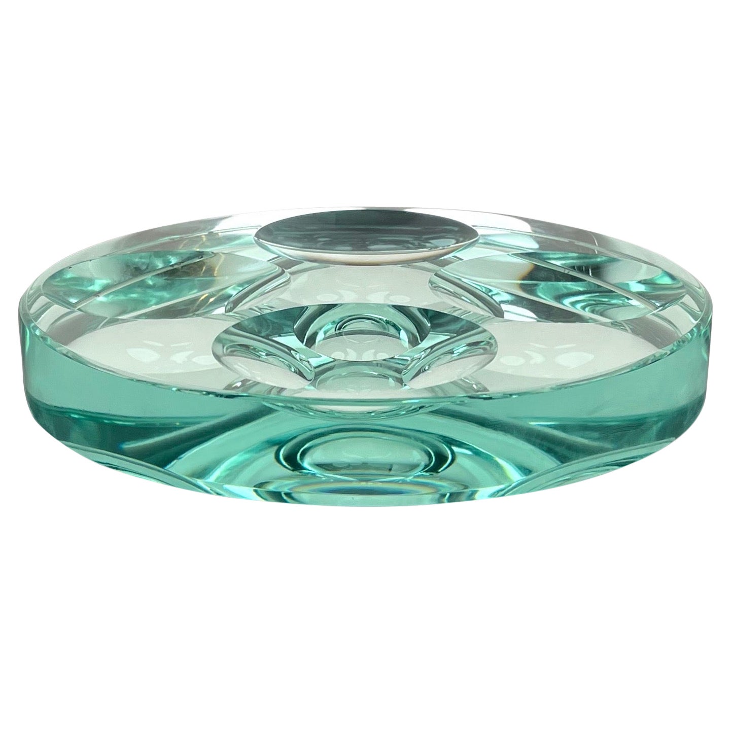 Round Bowl or Ashtray in Green Glass Mirrored by Fontana Arte, Italy 1960s