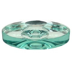 Round Bowl or Ashtray in Green Glass Mirrored by Fontana Arte, Italy 1960s