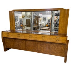 French Art Deco Sideboard with Etched Dresser Mirror