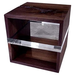 Modern Black Walnut Side Table with Acrylic Shelf