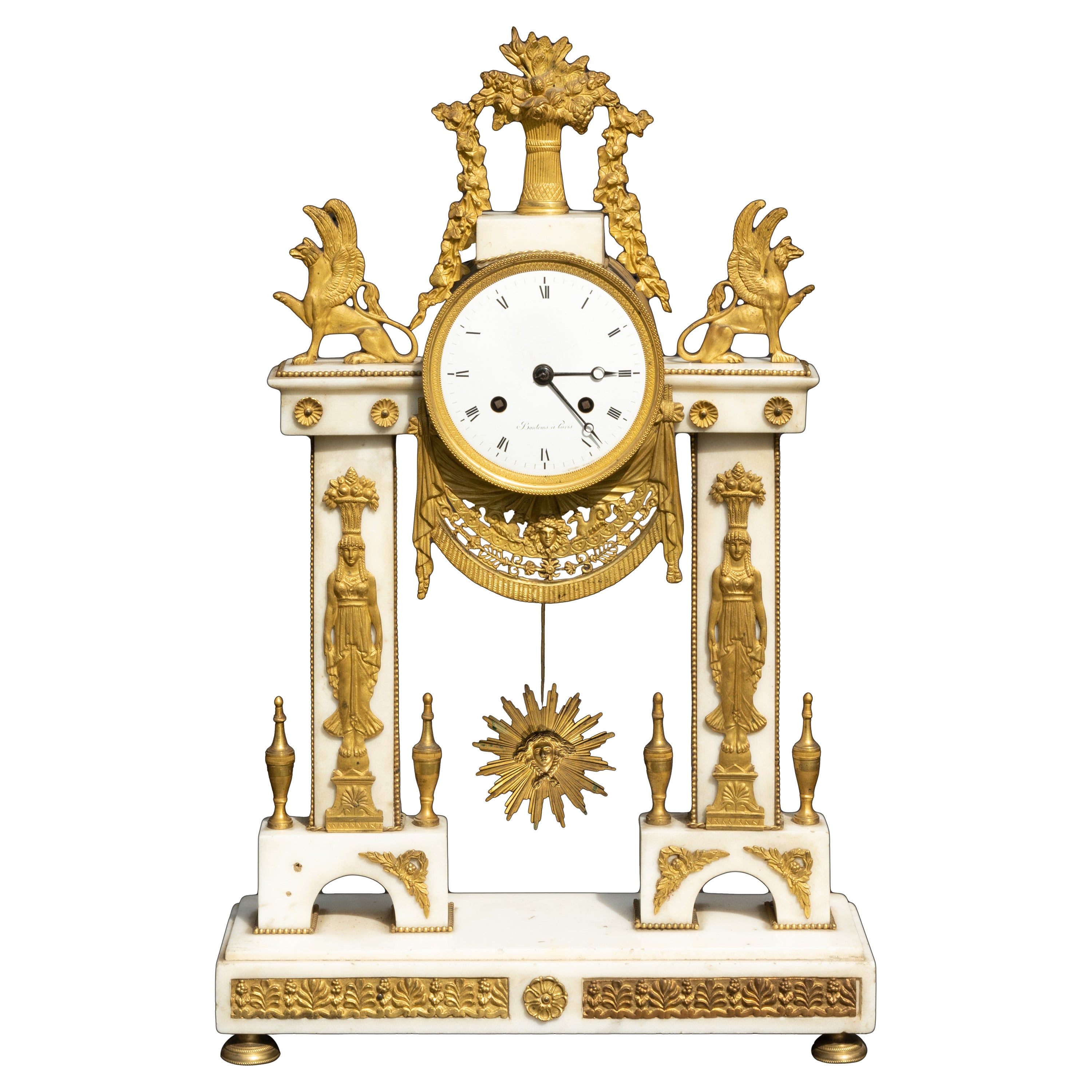 Pendule de cheminée en bronze et marbre en vente