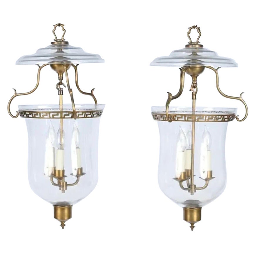Wonderful Pair Vaughan Bell Jar Glass Brass Pendant Light Lantern Fixtures