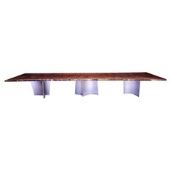 Modern 2 Slab Black Walnut Dining Table with Curved Steel Legs