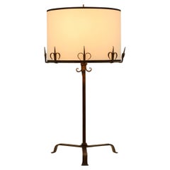 Vintage Spanish Gilt Iron Table Lamp in the Taste of Les Artisans De Marolles C. 1960s