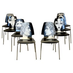 Eight Mid-Century Modern Piero Fornasetti Style Dining / Side Chairs, Italy