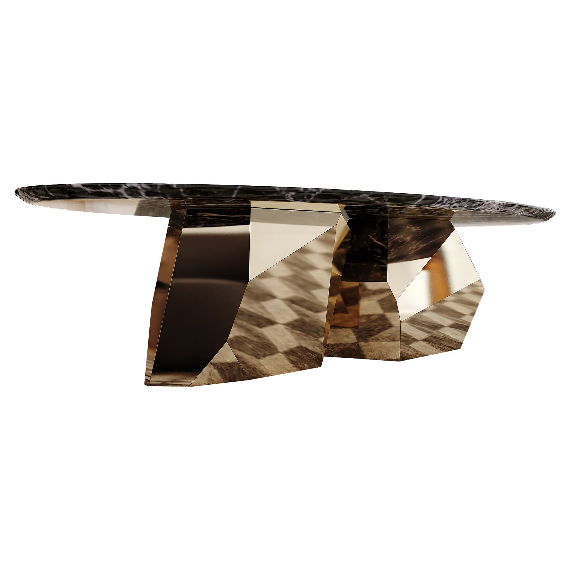 Modern Coffee Table in Gold & Curved Marble Table-Top