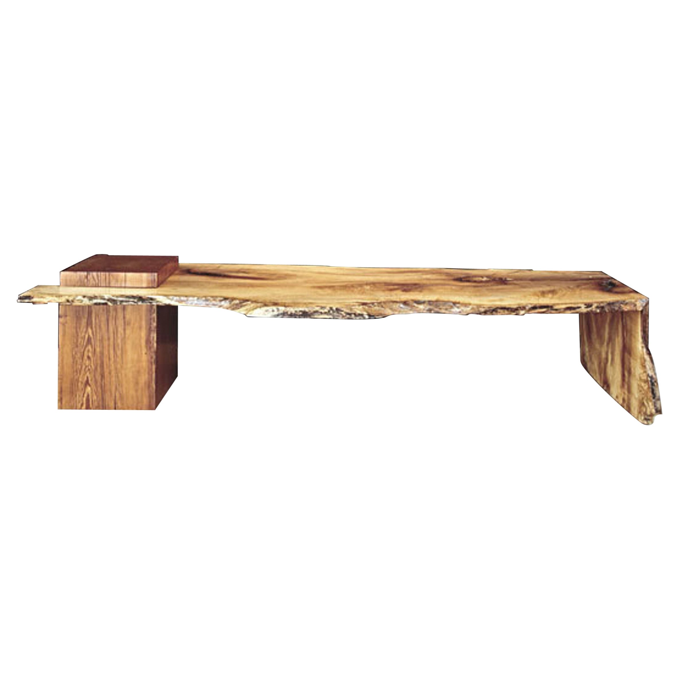 Organic Live Edge 1-Fold Maple Low Table / Bench with Heart Growth Pine Leg For Sale