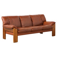 Used Mobil Girgi Walnut and Leather Sofa, Italy, 1970's