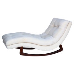 Vintage Adrian Pearsal Waive Chaise Rocker Lounge in Ivory Shearling and Walnut 