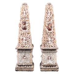 Pair of 19th Century Victorian Coquillage Seashell Obelisks