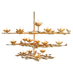 Lampadario da giardino a 3 livelli in gesso con finitura dorata