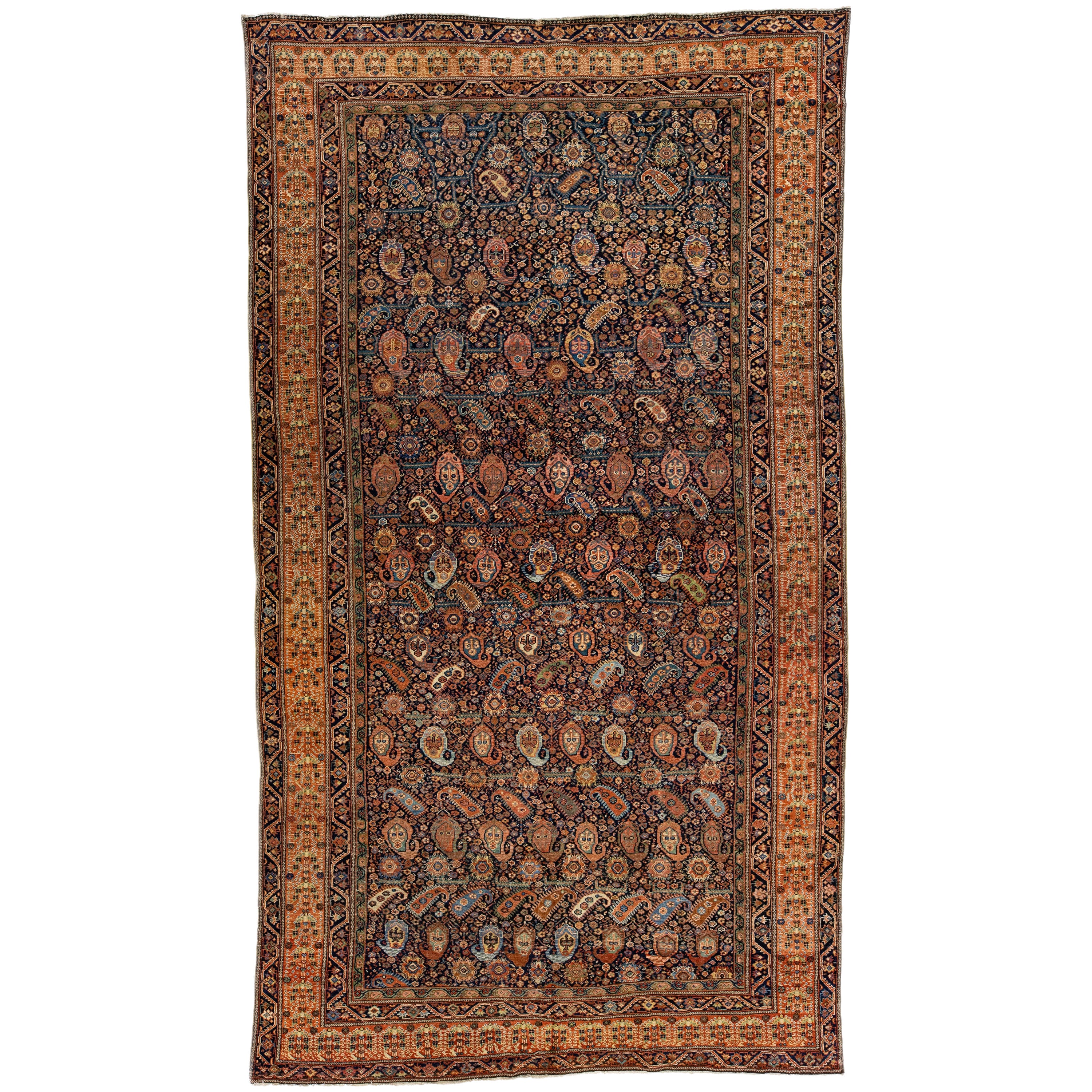 Multicolor Antique Farahan Persian Wool Rug with Boteh Motif For Sale