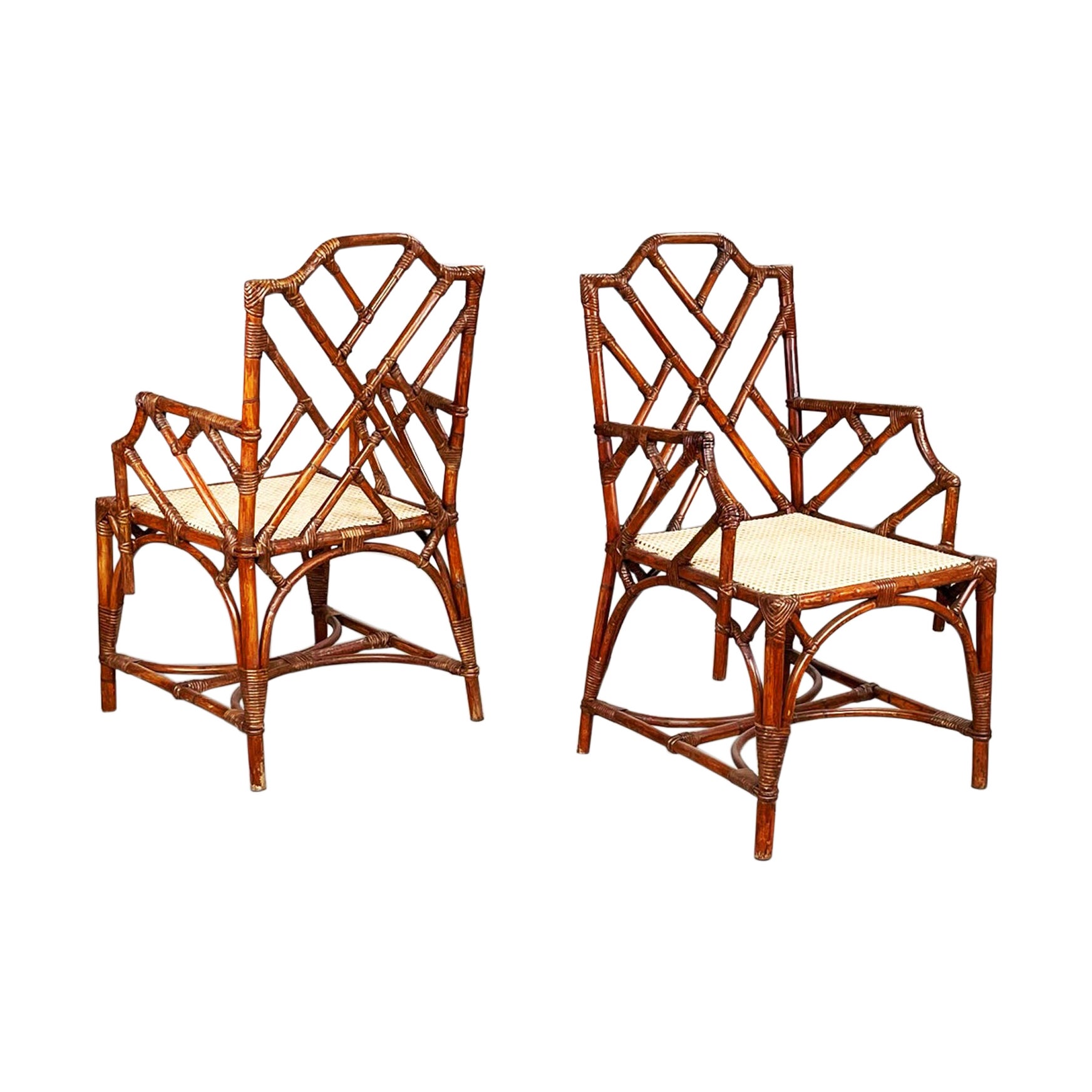 Italienische Stühle aus Rattan, Bambus und Stroh, Mid-Century Modern, 1960er Jahre