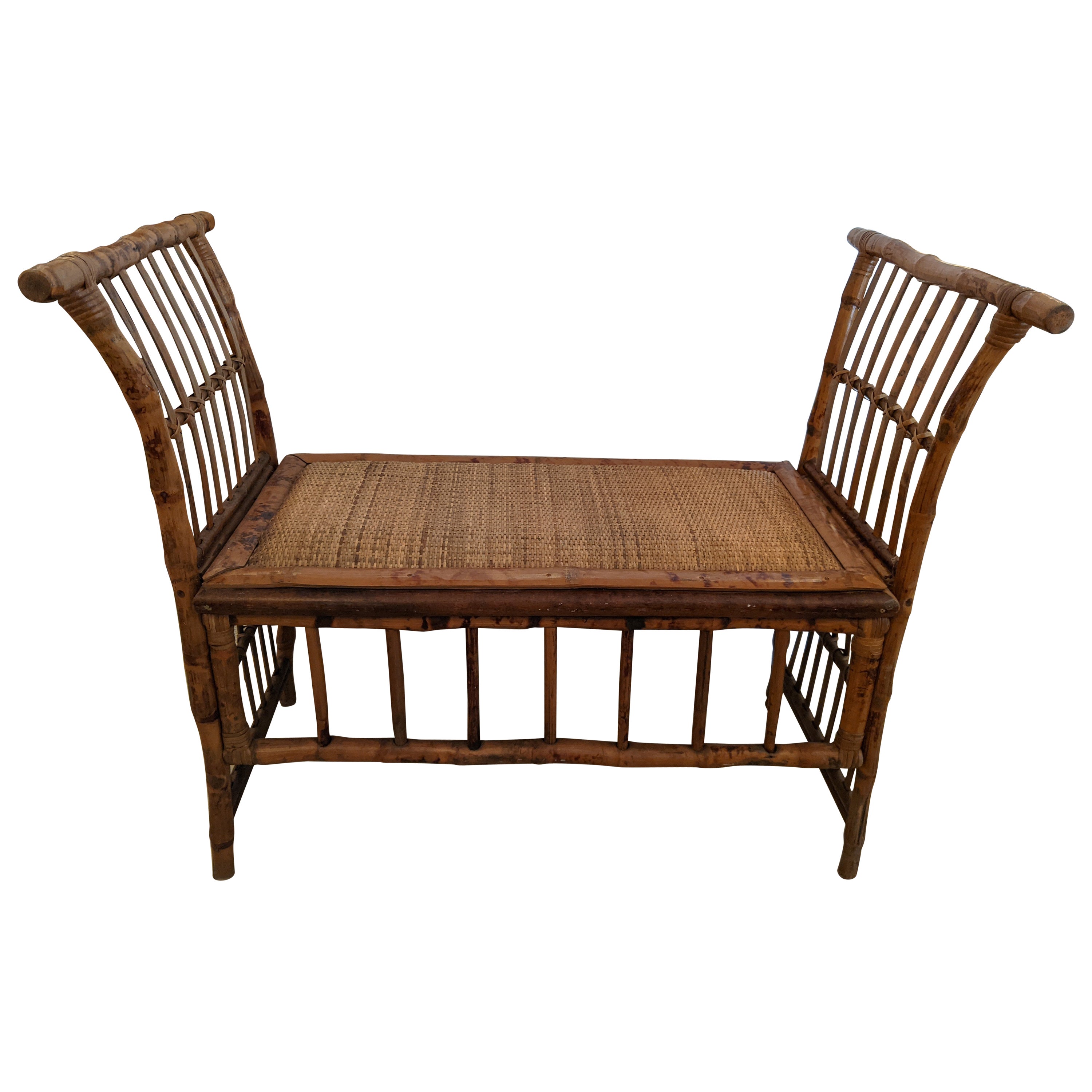 Great Looking Vintage Faux Bamboo Rattan Bench