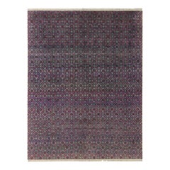 Rug & Kilim’s Contemporary Rug in Blue, Pink and Red Lattice Pattern