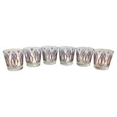 Mid-Century Set of 6 Rock Glasses Purple and Gold by Libbey Glass Co