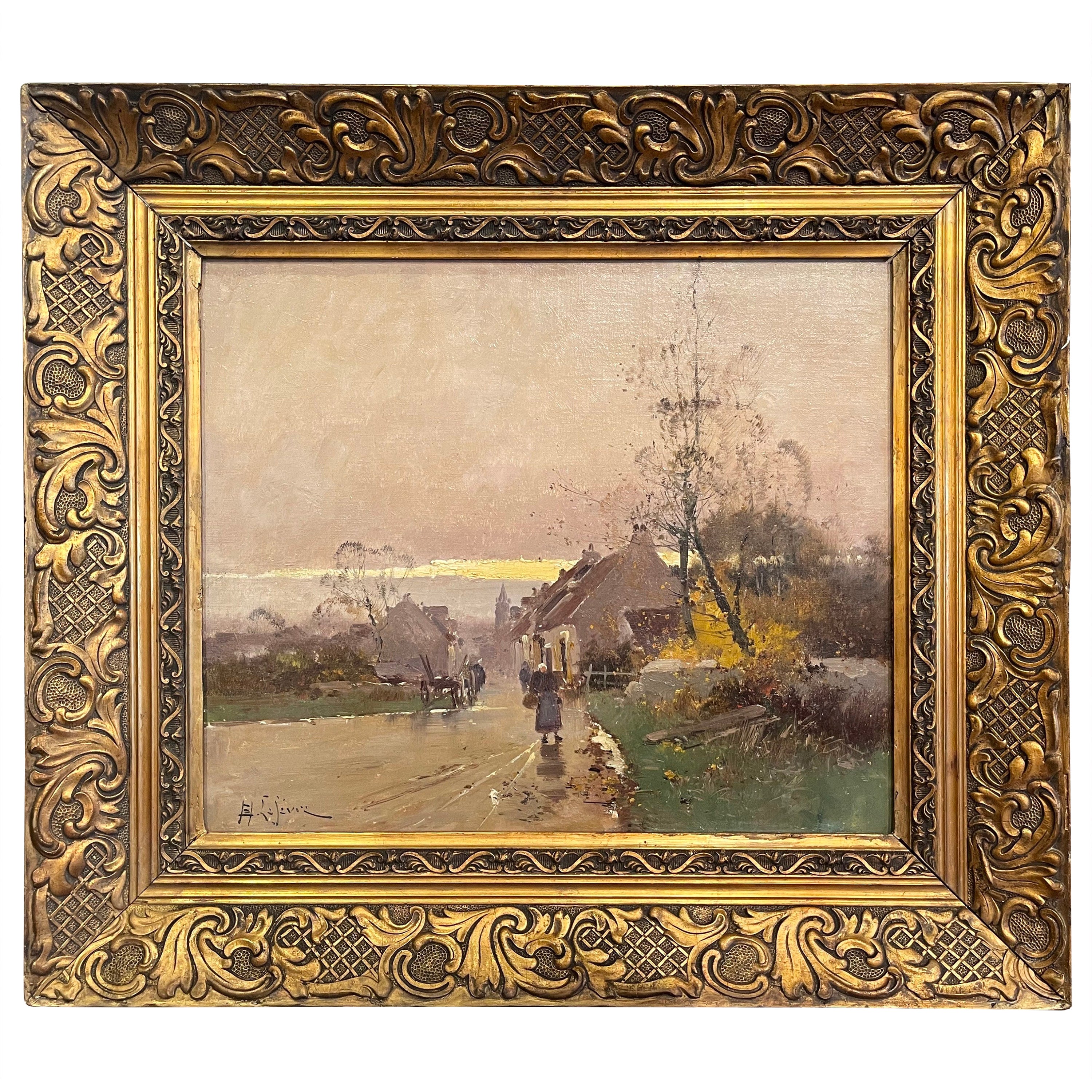 19th Century Framed Pastoral Oil Painting Signed E Lefevre for E. Galien-Laloue