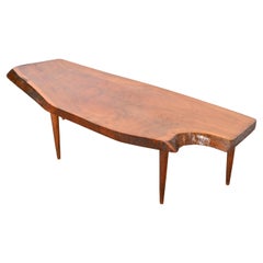 George Nakashima Style Organic Modern Freeform Walnut Slab Coffee Table