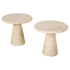 Pair of Italian 1970's Circular Travertine Side Tables