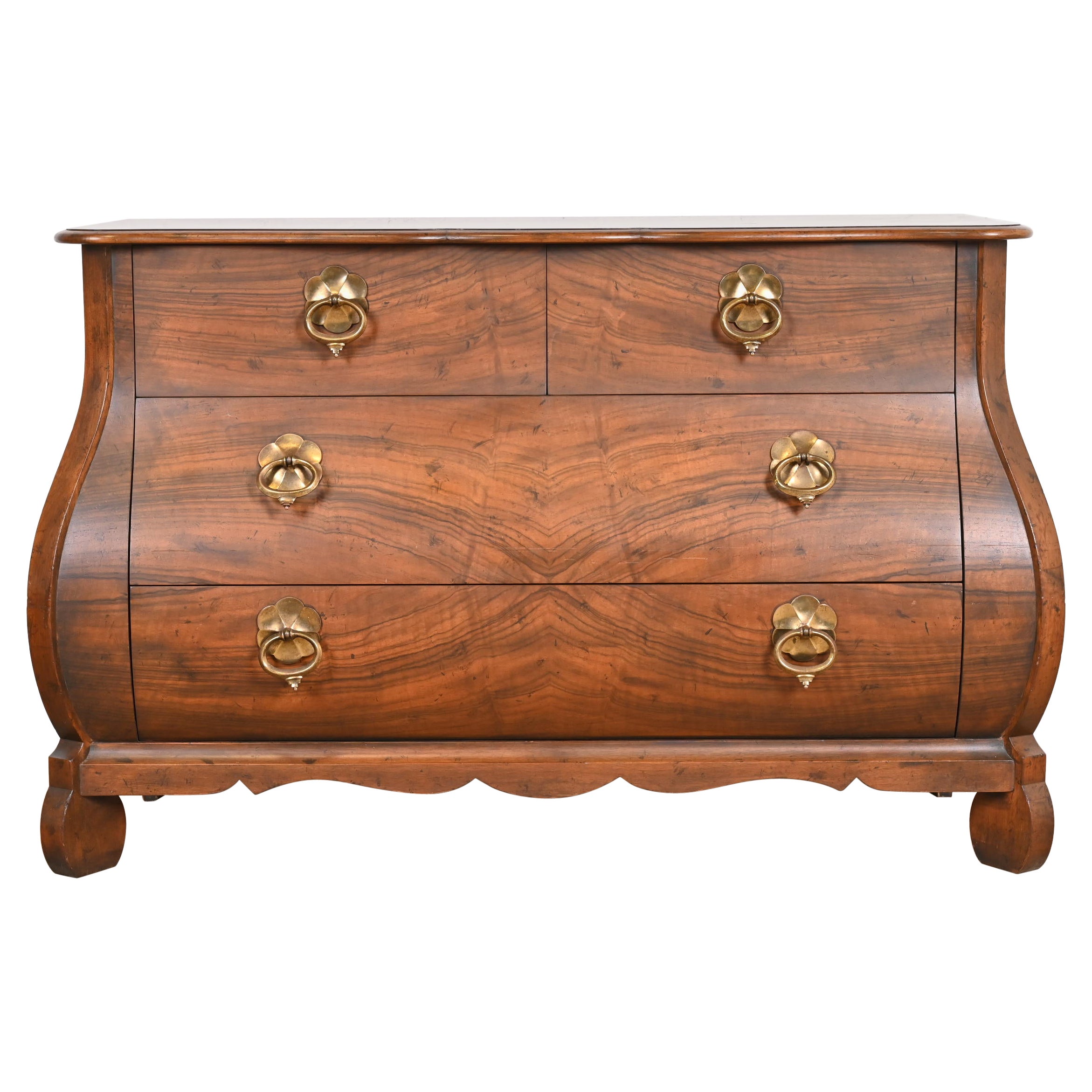 Baker Furniture French Louis XV Burled Walnut Bombay Form Chest of Drawers