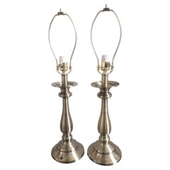 Pair of Stiffel Patinated Antiqued Brass Table Lamps