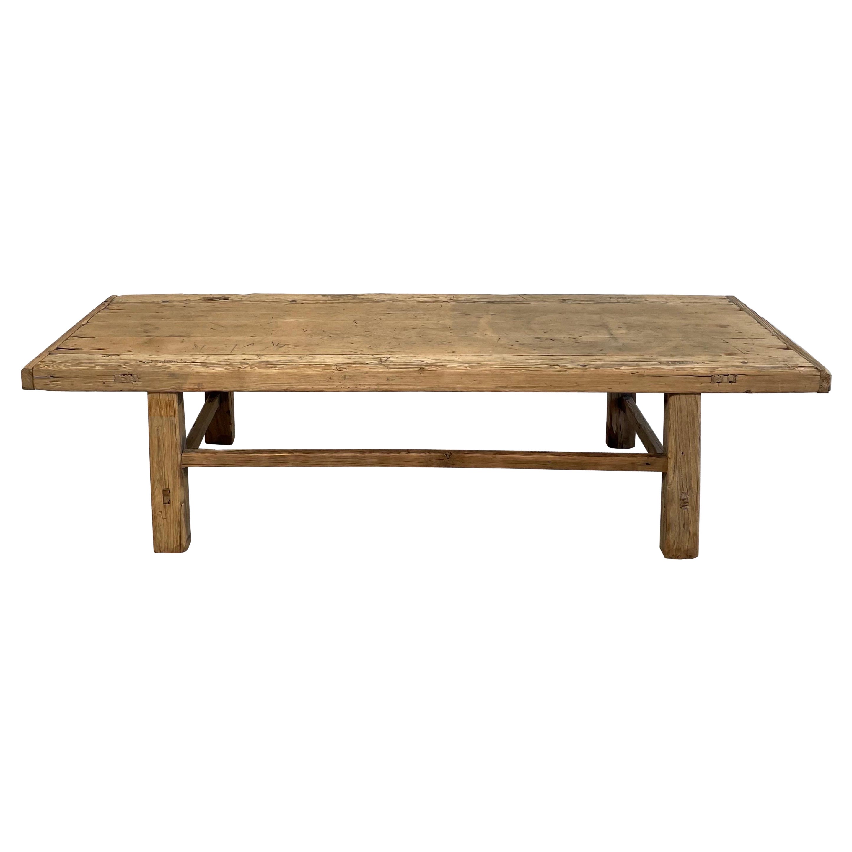 Vintage Elm Wood Coffee Table with Natural Patina