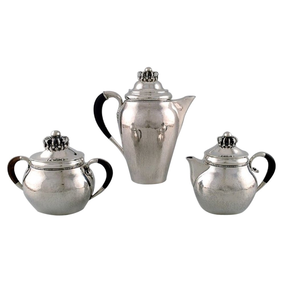 Rare Georg Jensen Coffee Service in Sterling Silver with Ebony Handles For Sale