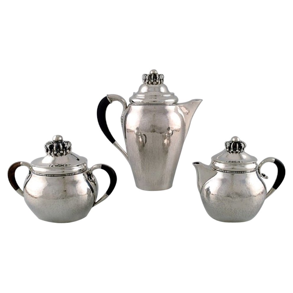 Raro servicio de café Georg Jensen de plata de ley con asas de ébano