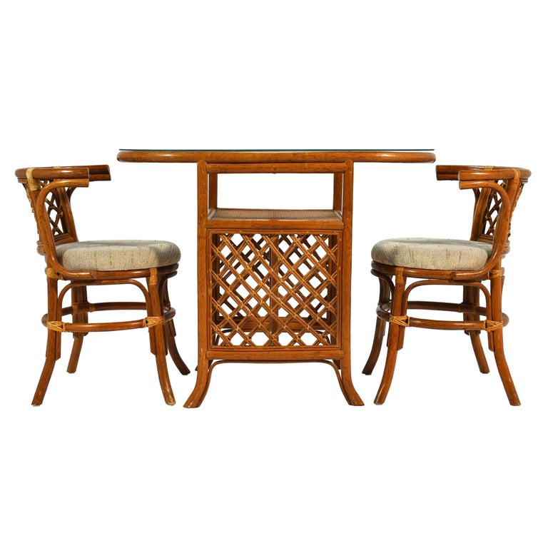 Rattan & Cane Game Table and Chair Set For Sale