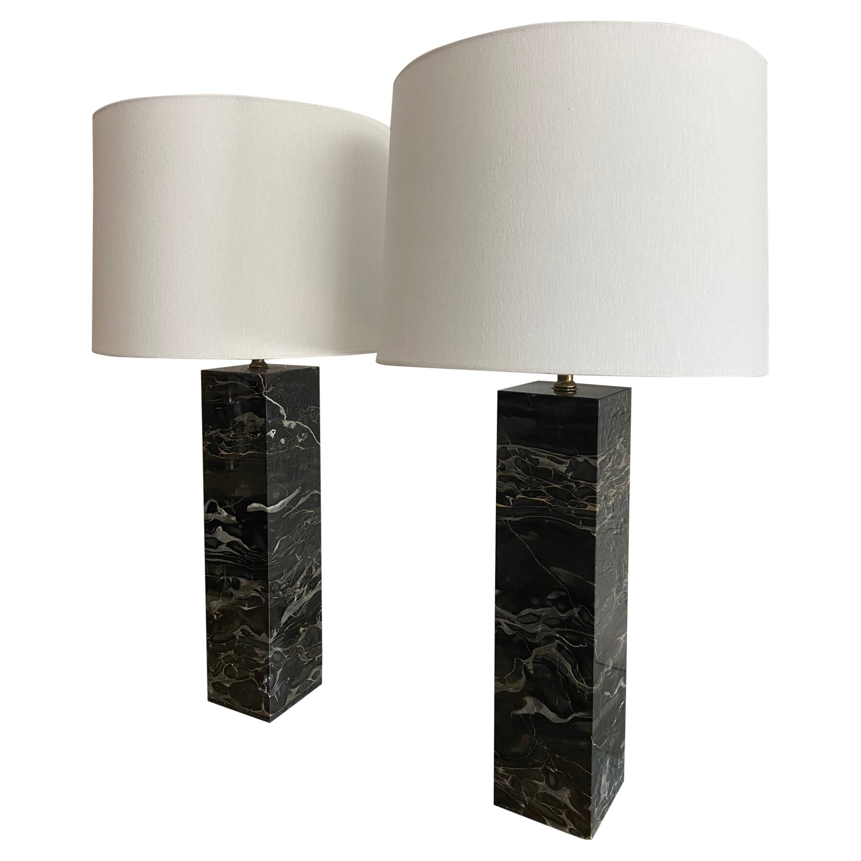 T.H Robsjohn Gibbings Attributed Black Marble Lamps, a Pair  For Sale