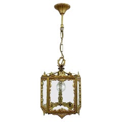 Antique Lantern-Chandelier in Cut Glass and Bronze, France, 1920s
