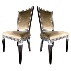 Pair of Neoclassical High Back Chairs in Crushed Velvet and Ebony, c. 1940's