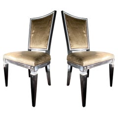 Vintage Pair of Neoclassical High Back Chairs in Crushed Velvet and Ebony, c. 1940's