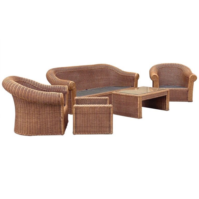 1970s Michael Taylor Style Henry Link Rattan Wicker Living Room Set, 5