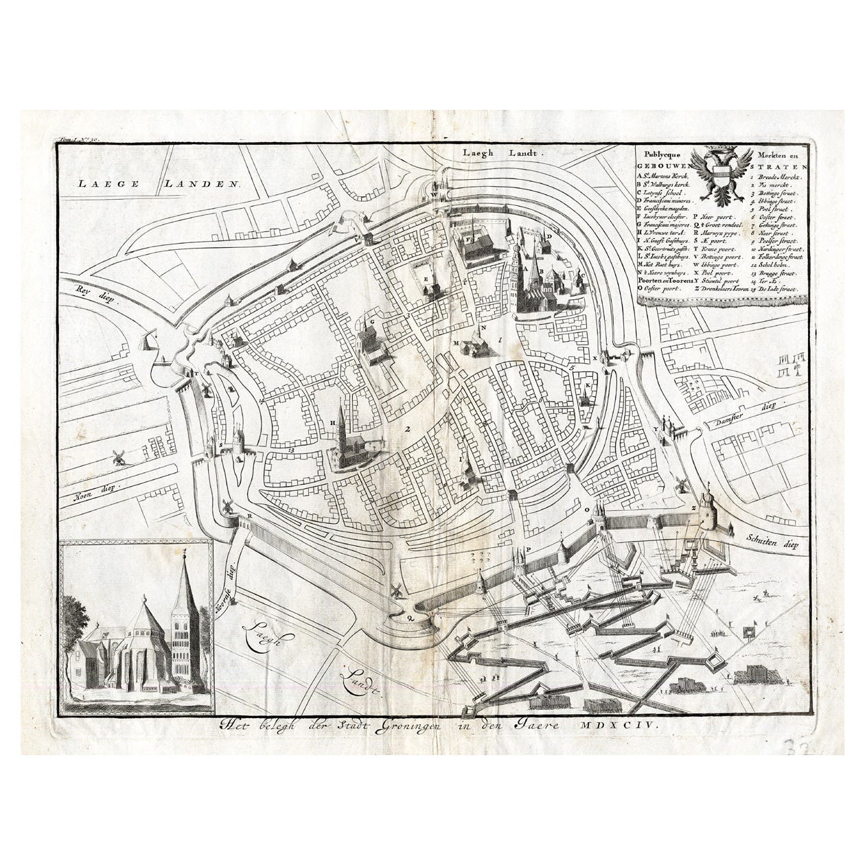 Antique Map of the Siege of Groningen by Le Clerc, 1730