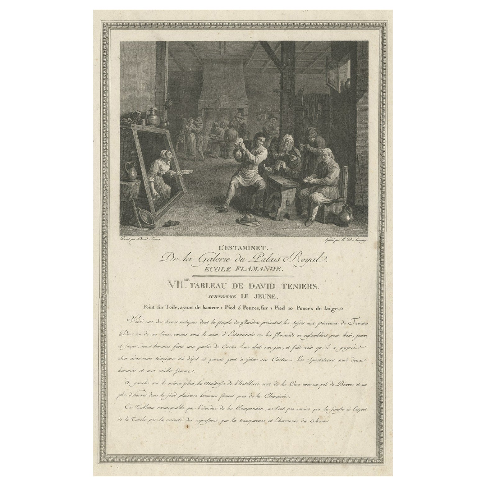Antique Gambling Print of an Inn with Peasants Playing Cards, c.1808 For Sale