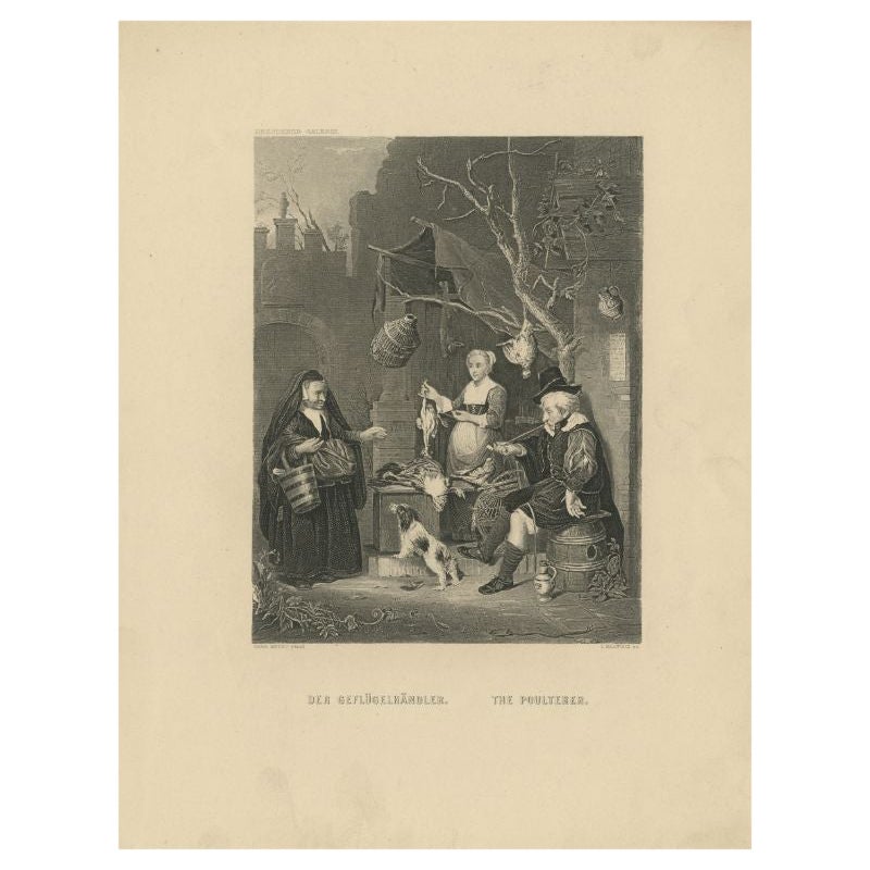 Antique Print of a Poulterer by Heawood, circa 1850 For Sale