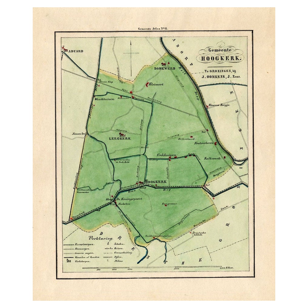Antique Map of the Township of Hoogkerk in Groningen, The Netherlands, 1862 For Sale