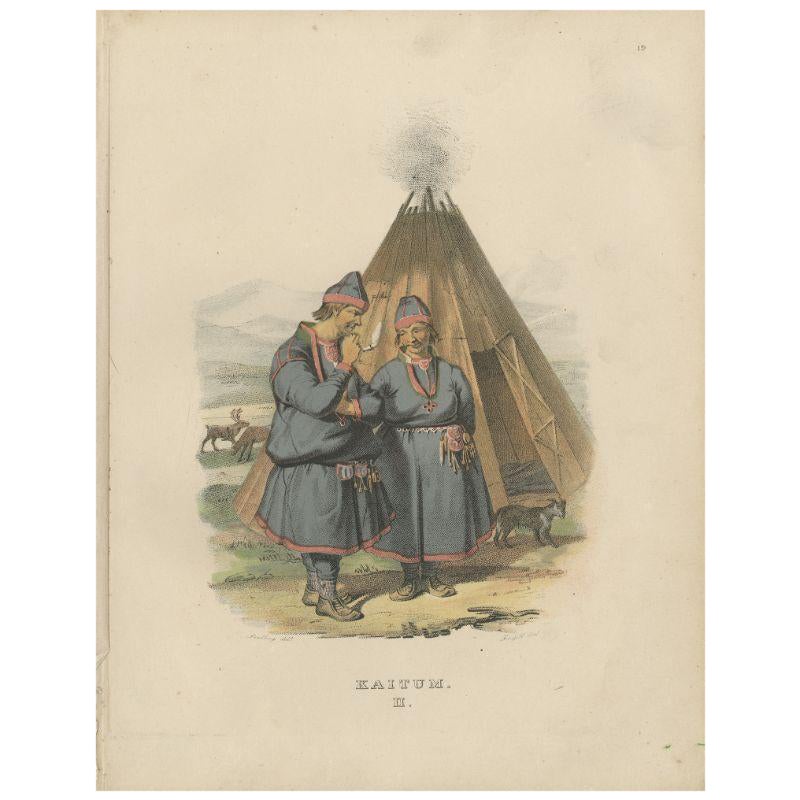 Antique Costume Print of Kaitum, Lapland in Sweden by Sandberg, circa 1864 For Sale