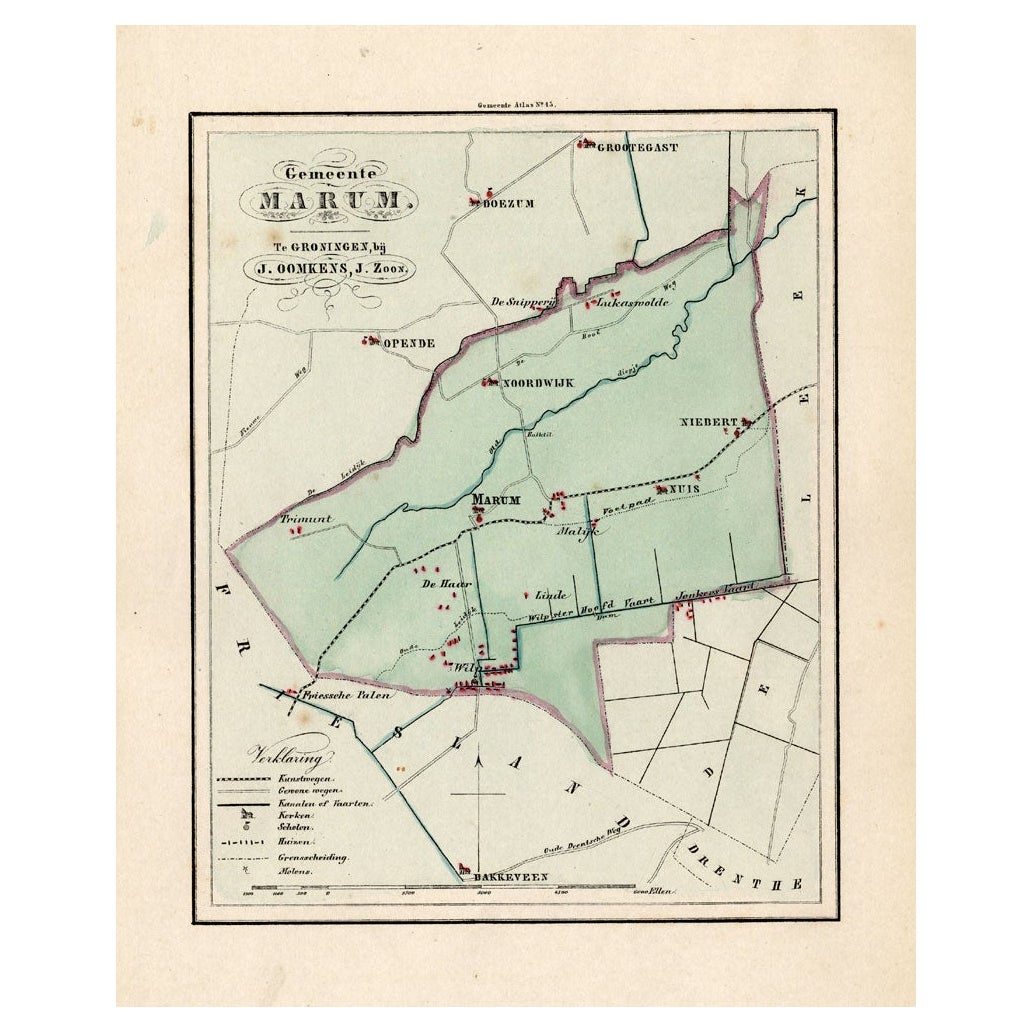 Antike Karte der Grafschaft Marum in Groningen, Niederlande, 1862