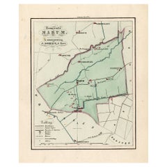 Carte ancienne de la ville de Marum à Groningen, aux Pays-Bas, 1862