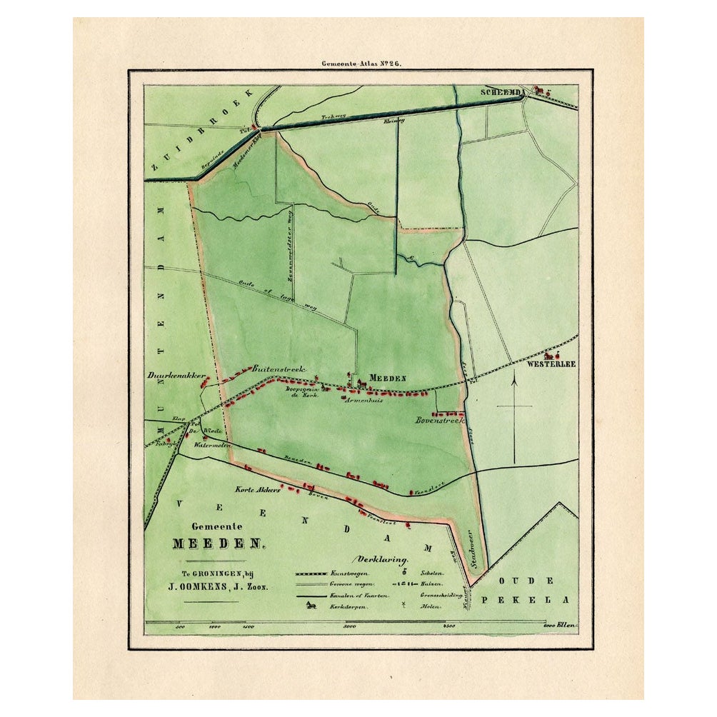 Antique Map of the Township of Meeden in Groningen, the Netherlands, 1862 For Sale
