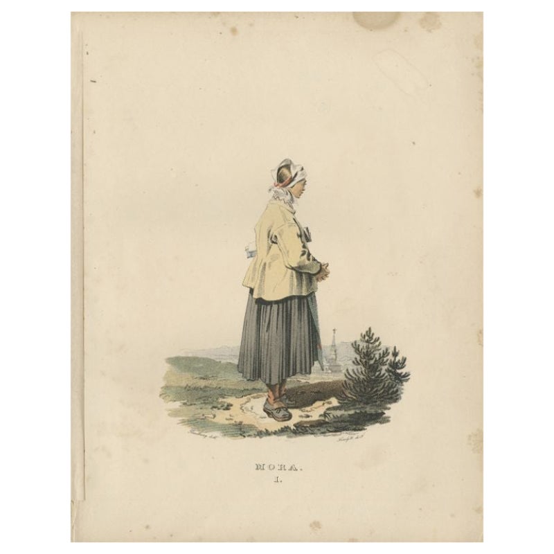 Antique Costume Print of Mora in Sweden by Sandberg, circa 1864 For Sale