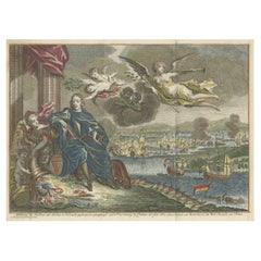 Used Old Engraving of the Battle of Chatham or Raid on Medway on the Thames, England