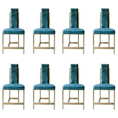 Recalled Brass Blue Velvet Chair 'Set of 8'