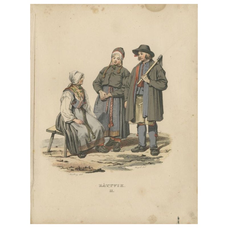 Antique Costume Print of Rättvik in Sweden by Sandberg, circa 1864 For Sale