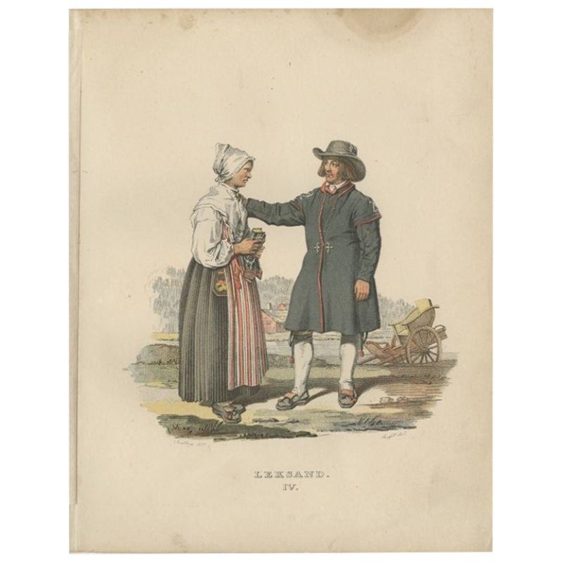 Antique Costume Print of Leksand in Sweden, circa 1864 For Sale