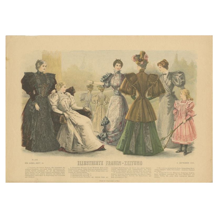 Antique Fashion Print of Women in Germany, 1894 For Sale
