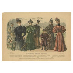 Impression de mode ancienne d'Allemagne avec des femmes portant des robes et des chapeaux, 1893