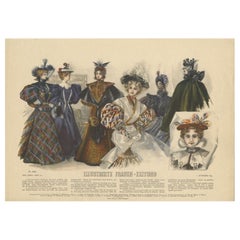 Antique Fashion Print of Women, Published in Germany in, 1895